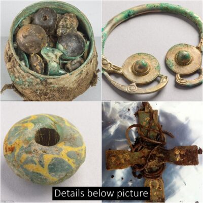 Inside an ancient vase aboard a Viking ship from 1,000 years ago, a remarkable discovery was made – brooches, beads, and gold rings