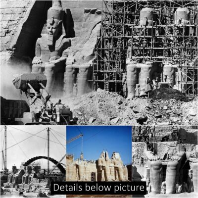 The Egyptian Temples of Abu Simbel were relocated between 1964 and 1968, as depicted in vintage photographs
